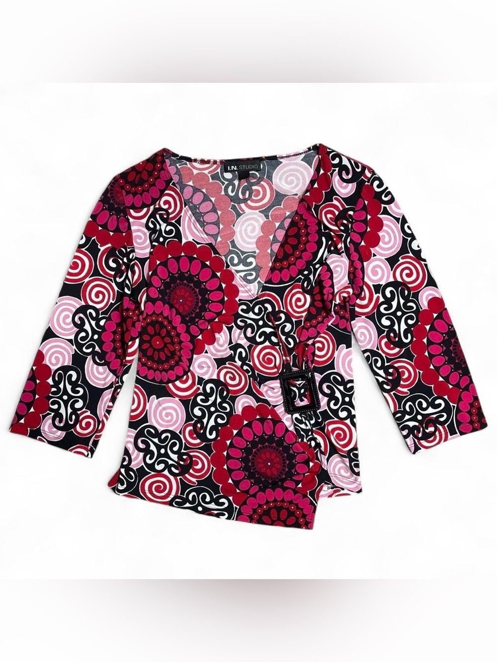 Y2K Groovy Pink & Red Top W Buckle by I.N Studio